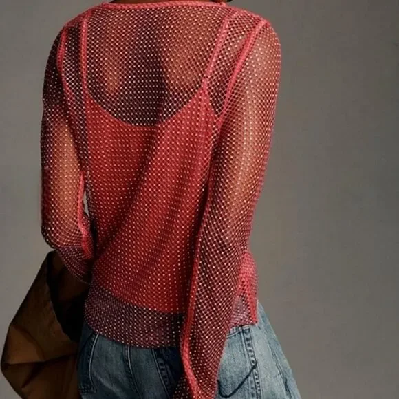 Anthropologie Sunday in Brooklyn mesh sparkle top
